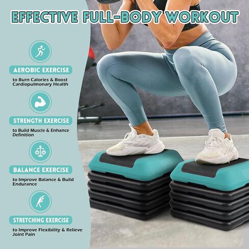 Fitvids Step Aerobic Platform, Exercise Step with 5 levels Adjustable Height, 4 Stackable Risers, Fitness Training Workout Stepper for Home Gym, Cardio Strength, Multiple Options in Saudi Arabia