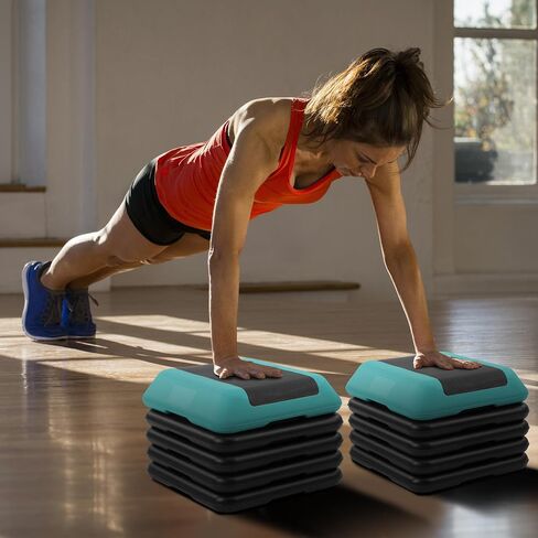 Fitvids Step Aerobic Platform, Exercise Step with 5 levels Adjustable Height, 4 Stackable Risers, Fitness Training Workout Stepper for Home Gym, Cardio Strength, Multiple Options in Saudi Arabia