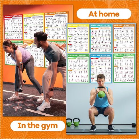 gisgfim 8PCS Workout Posters for Home Gym Dumbbells, Bodyweight, Stretching, Kettlebell Exercise Chart Full Body Fitness Workout Poster Set Muscle Engagement Chart Garage DecorGym Accessories in Saudi Arabia