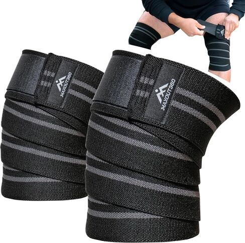 Knee Wraps for Weightlifting (Pair), 78 Inch Cotton Knee Wrap for Squats, Leg Wraps Workouts & Powerlifting with Leg Wrap Providing Compression & Elastic Support, Black in Saudi Arabia