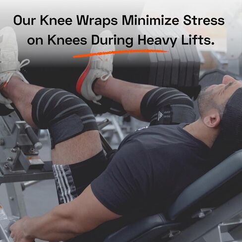 Knee Wraps for Weightlifting (Pair), 78 Inch Cotton Knee Wrap for Squats, Leg Wraps Workouts & Powerlifting with Leg Wrap Providing Compression & Elastic Support, Black in Saudi Arabia