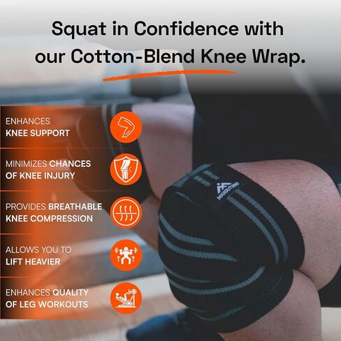 Knee Wraps for Weightlifting (Pair), 78 Inch Cotton Knee Wrap for Squats, Leg Wraps Workouts & Powerlifting with Leg Wrap Providing Compression & Elastic Support, Black in Saudi Arabia