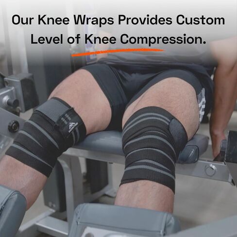 Knee Wraps for Weightlifting (Pair), 78 Inch Cotton Knee Wrap for Squats, Leg Wraps Workouts & Powerlifting with Leg Wrap Providing Compression & Elastic Support, Black in Saudi Arabia