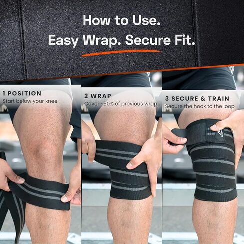 Knee Wraps for Weightlifting (Pair), 78 Inch Cotton Knee Wrap for Squats, Leg Wraps Workouts & Powerlifting with Leg Wrap Providing Compression & Elastic Support, Black in Saudi Arabia
