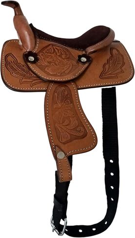 Mini 5-Inch Western Saddle – Tooled Leather with Suede Seat | Decorative Prop for Display, Rocking Horse, Dog Costume, or Halloween Use Only (Tan, 5") in Saudi Arabia