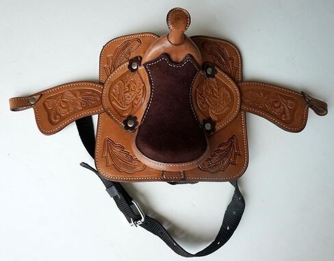 Mini 5-Inch Western Saddle – Tooled Leather with Suede Seat | Decorative Prop for Display, Rocking Horse, Dog Costume, or Halloween Use Only (Tan, 5") in Saudi Arabia
