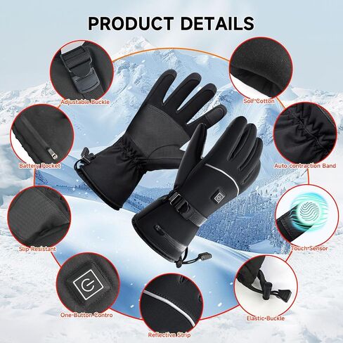 Heated Gloves for Men Women 6000mAh Heated Gloves Rechargeable Battery Pack Fingerless Touchscreen Waterproof & Upgrade Non-Slip Winter Hand Warmer for Motorcycling, Hunting, Skiing, Outdoor Gift in Saudi Arabia