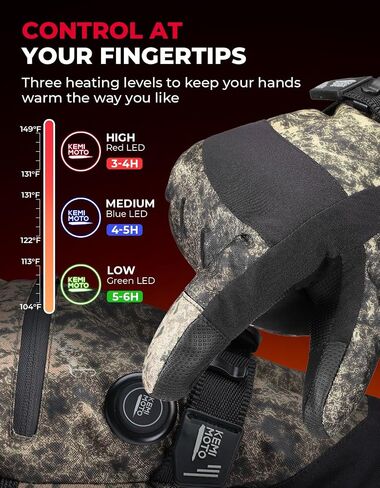 KEMIMOTO Heated Hunting Gloves Camo, Flip Magnetic Winter Heated Gloves for Men Women, Camouflage Thermal Electric Hunter Gear with 2 Rechargeable Battery Packs, 3 Heat Settings Max 140°F Warm in Saudi Arabia