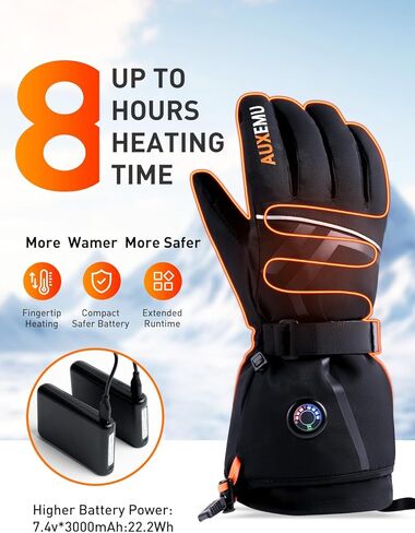 Heated Gloves for Men Women, Auxemu 7.4V Electric Rechargeable Heated Gloves with Touchscreen/Waterproof, for Winter Outdoor Work Motorcycle Skiing Hiking Camping Snowboarding in Saudi Arabia