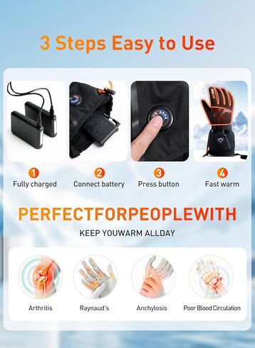 Heated Gloves for Men Women, Auxemu 7.4V Electric Rechargeable Heated Gloves with Touchscreen/Waterproof, for Winter Outdoor Work Motorcycle Skiing Hiking Camping Snowboarding in Saudi Arabia