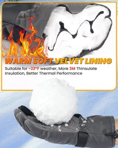 GXCROR Winter Gloves for Men & Women, Waterproof Touchscreen Ski Gloves with 3M Thinsulate -22°F Warmth, Windproof Cold Weather Gloves for Skiing, Cycling, Camping in Saudi Arabia