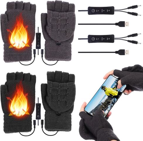 JaGely 2 Pairs USB Heated Gloves for Men and Women, 3 Temp Adjustable Full & Half Fingerless Washable for Work Typing Computer Hiking Indoor Outdoor Heated Gloves for Women in Saudi Arabia