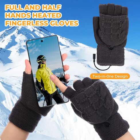 JaGely 2 Pairs USB Heated Gloves for Men and Women, 3 Temp Adjustable Full & Half Fingerless Washable for Work Typing Computer Hiking Indoor Outdoor Heated Gloves for Women in Saudi Arabia