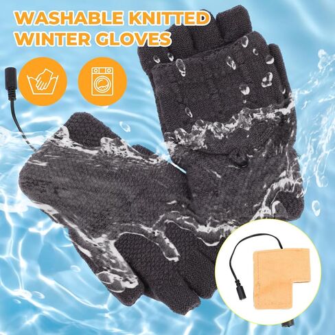 JaGely 2 Pairs USB Heated Gloves for Men and Women, 3 Temp Adjustable Full & Half Fingerless Washable for Work Typing Computer Hiking Indoor Outdoor Heated Gloves for Women in Saudi Arabia