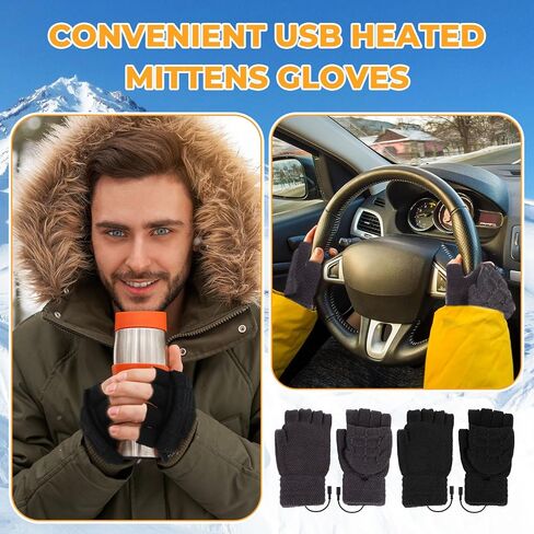 JaGely 2 Pairs USB Heated Gloves for Men and Women, 3 Temp Adjustable Full & Half Fingerless Washable for Work Typing Computer Hiking Indoor Outdoor Heated Gloves for Women in Saudi Arabia