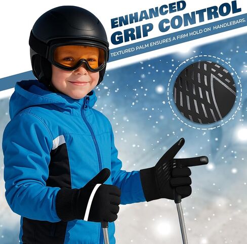WESTWOOD FOX Kids Winter Thermal Gloves Touch Screen Anti-Slip Children Thickend Warm Windproof Cycling Gloves for Boys & Girls 6-12 for Running Outdoor Football Sports in Kuwait
