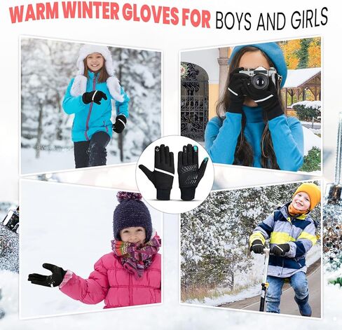 WESTWOOD FOX Kids Winter Thermal Gloves Touch Screen Anti-Slip Children Thickend Warm Windproof Cycling Gloves for Boys & Girls 6-12 for Running Outdoor Football Sports in Kuwait