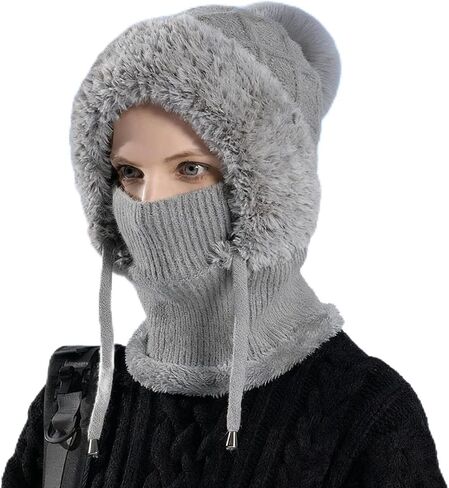 3 in 1 Beanie Hat with Scarf and Mask, 3 in 1 Beanie Hat for Women, Knitted Ski Scarf and Mask Set, Balaclava Hats in Saudi Arabia