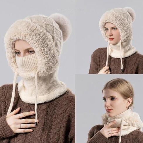 3 in 1 Beanie Hat with Scarf and Mask, 3 in 1 Beanie Hat for Women, Knitted Ski Scarf and Mask Set, Balaclava Hats in Saudi Arabia