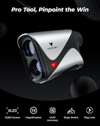 Golvia Pro Range Finder Golf 1200 ياردة، شاشة OLED، تكبير 7X، تقنية المثلث، محدد نطاق الجولف مع تشغيل/إيقاف منحدر، اهتزاز قفل العلم، مغناطيسي، قابل لإعادة الشحن، مقاوم للمطر والضباب in Kuwait