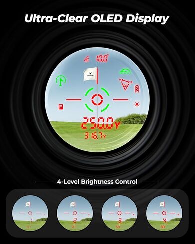 Golvia Pro Range Finder Golf 1200 ياردة، شاشة OLED، تكبير 7X، تقنية المثلث، محدد نطاق الجولف مع تشغيل/إيقاف منحدر، اهتزاز قفل العلم، مغناطيسي، قابل لإعادة الشحن، مقاوم للمطر والضباب in Kuwait
