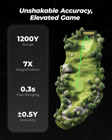 Golvia Pro Range Finder Golf 1200 ياردة، شاشة OLED، تكبير 7X، تقنية المثلث، محدد نطاق الجولف مع تشغيل/إيقاف منحدر، اهتزاز قفل العلم، مغناطيسي، قابل لإعادة الشحن، مقاوم للمطر والضباب in Kuwait