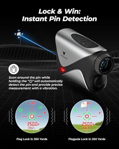 Golvia Pro Range Finder Golf 1200 ياردة، شاشة OLED، تكبير 7X، تقنية المثلث، محدد نطاق الجولف مع تشغيل/إيقاف منحدر، اهتزاز قفل العلم، مغناطيسي، قابل لإعادة الشحن، مقاوم للمطر والضباب in Kuwait