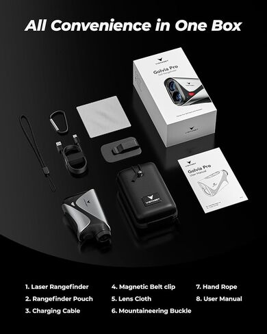 Golvia Pro Range Finder Golf 1200 ياردة، شاشة OLED، تكبير 7X، تقنية المثلث، محدد نطاق الجولف مع تشغيل/إيقاف منحدر، اهتزاز قفل العلم، مغناطيسي، قابل لإعادة الشحن، مقاوم للمطر والضباب in Kuwait