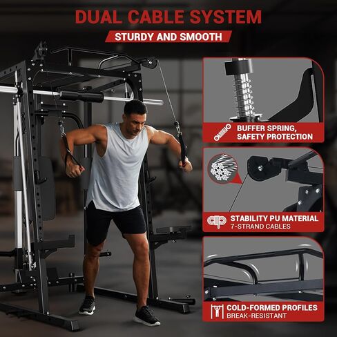 GarveeLife Smith Machine, 2000LBS Squat Rack for Home Gym, Multi-Function Power Cage Cable Crossover System Strength Training Equipment, Lat Pulldown Machines with 8 Weight Storage Pin, T-Bar and More in Saudi Arabia