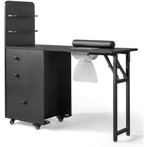 Black Vanity Desk, Makeup Desk with Drawers and Cabinets, Vanity with Storage Shelves for Bedroom, Modern Make Up Desk for Girls Bedroom, Rolling Makeup Vanity Table in Saudi Arabia
