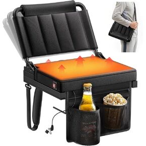 مقاعد ملعب مُدفأة مع دعم خلفي للمبيض، مقعد وسادة سميك قابل للحمل بخمسة زوايا وارتفاع قابل للتعديل مع حقيبة تخزين حامل أكواب، يتضمن حزام الكتف، يستخدم للأحداث الرياضية والحفلات الموسيقية in Kuwait