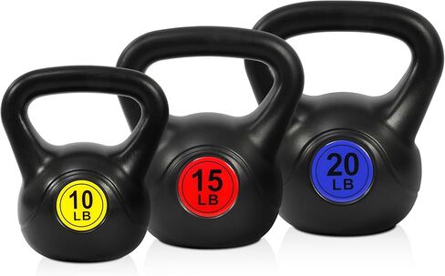 Fitvids Wide Grip 3-Piece or 4-Piece Kettlebell Exercise Fitness Weight Set, Include 5 lbs, 10 lbs, 15 lbs and 20 lbs, Set of 3 or Set of 4 in Saudi Arabia
