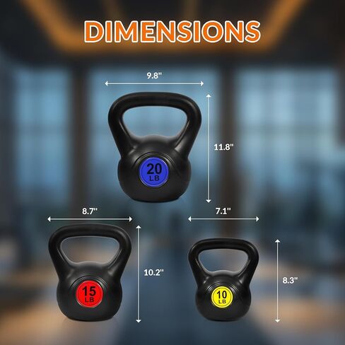 Fitvids Wide Grip 3-Piece or 4-Piece Kettlebell Exercise Fitness Weight Set, Include 5 lbs, 10 lbs, 15 lbs and 20 lbs, Set of 3 or Set of 4 in Saudi Arabia