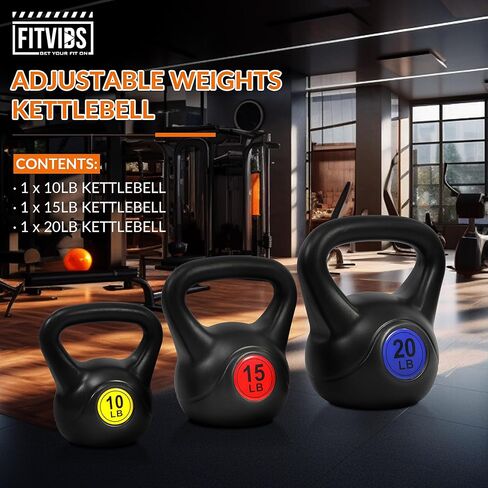 Fitvids Wide Grip 3-Piece or 4-Piece Kettlebell Exercise Fitness Weight Set, Include 5 lbs, 10 lbs, 15 lbs and 20 lbs, Set of 3 or Set of 4 in Saudi Arabia