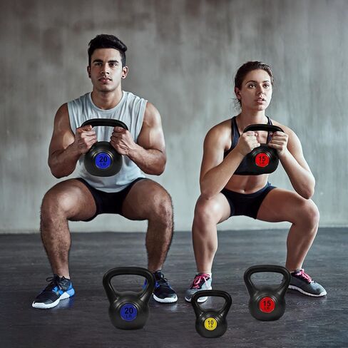 Fitvids Wide Grip 3-Piece or 4-Piece Kettlebell Exercise Fitness Weight Set, Include 5 lbs, 10 lbs, 15 lbs and 20 lbs, Set of 3 or Set of 4 in Saudi Arabia