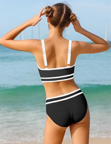 Girls Swimsuit Double Strap High Waist Sporty Bikini Swimsuits Swim Cover Up Skirt 3 Piece Set in Kuwait