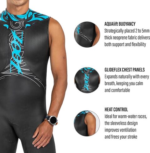 Zoot Men’s Manta Sleeveless Wetsuit, Yamamoto Neoprene Triathlon Suit with Hydrophobic Finish, Buoyancy & Arm Mobility in Saudi Arabia