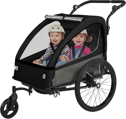 Sepnine 2-in-1 Kids Bike Trailer and Stroller with Suspension – Bike Trailer for 1 to 2 Children, Jogging Function, Foldable, 5-Point Harness, Spacious Storage, with Bug Screen and Weather Shield in Kuwait