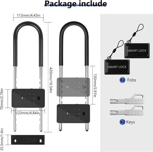 Long Shackle Padlock U Lock Bike Gate Combo U-Lock Adjustable Shackle, Lock with Fingerprint, Keypad Code, App Control, Auto Lock- Suitable for Bicycles, Glass Doors in Saudi Arabia