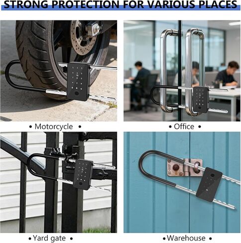 Long Shackle Padlock U Lock Bike Gate Combo U-Lock Adjustable Shackle, Lock with Fingerprint, Keypad Code, App Control, Auto Lock- Suitable for Bicycles, Glass Doors in Saudi Arabia