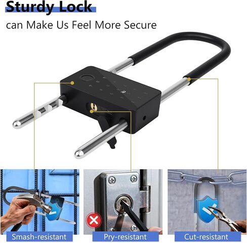 Long Shackle Padlock U Lock Bike Gate Combo U-Lock Adjustable Shackle, Lock with Fingerprint, Keypad Code, App Control, Auto Lock- Suitable for Bicycles, Glass Doors in Saudi Arabia
