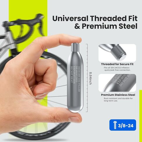 خراطيش ثاني أكسيد الكربون الملولبة 16 جيجا، خراطيش ثاني أكسيد الكربون للاستخدام مع منفاخ إطارات الدراجة ثاني أكسيد الكربون، مضخة ثاني أكسيد الكربون لدراجات الطرق والجبال in Kuwait