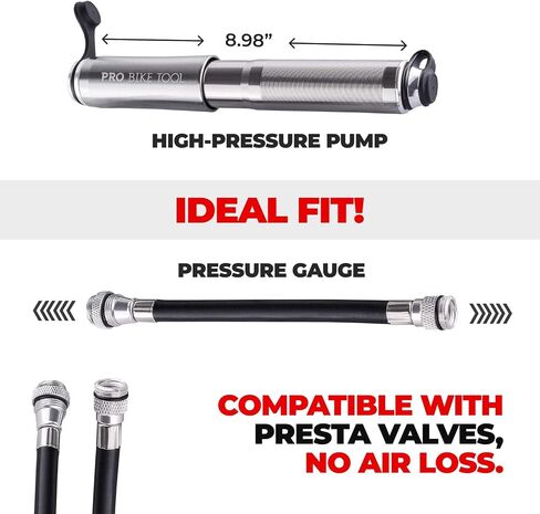 مضخة دراجة صغيرة من Pro Bike Tool - مضخة إطار دراجة مدمجة ومحمولة للنفخ السريع - متوافقة مع صمامات بريستا وشرايدر - تصميم خفيف الوزن ومتين - ملحقات الدراجة الأساسية in Kuwait