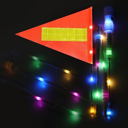علم سلامة الدراجة LED عاكس 5.5 قدم مضاء علم سلامة الدراجة مع عمود من الألياف الزجاجية LED شديد التحمل مقاوم للتمزق مقاوم للماء راية برتقالية لكارت ترايك دراجة ترايك سكوتر التنقل كاياك (برتقالي) in Kuwait