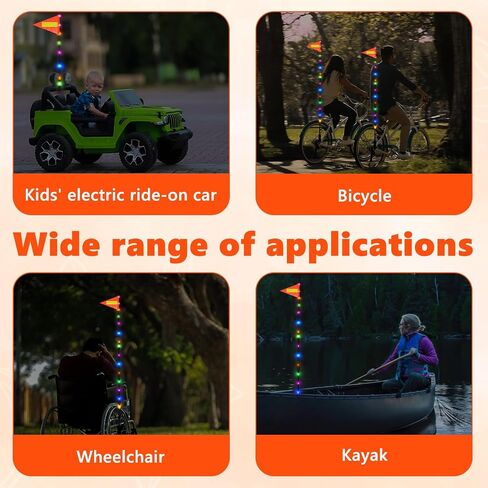 علم سلامة الدراجة LED عاكس 5.5 قدم مضاء علم سلامة الدراجة مع عمود من الألياف الزجاجية LED شديد التحمل مقاوم للتمزق مقاوم للماء راية برتقالية لكارت ترايك دراجة ترايك سكوتر التنقل كاياك (برتقالي) in Kuwait