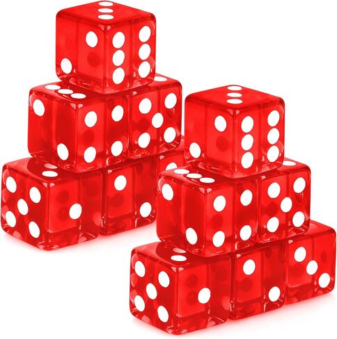 12 Pieces 19mm Casino Dice Set Acrylic 6 Sided Game Dices Translucent Square Corner Dice for Casino Vegas Theme Birthday Party Supplies Board Games Table Games (Red) in Saudi Arabia