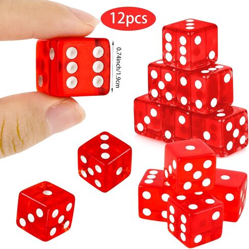 12 Pieces 19mm Casino Dice Set Acrylic 6 Sided Game Dices Translucent Square Corner Dice for Casino Vegas Theme Birthday Party Supplies Board Games Table Games (Red) in Saudi Arabia