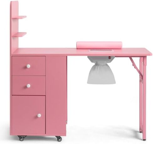 Vanity Desk, Makeup Desk with Drawers and Cabinets, Vanity with Storage Shelves for Bedroom, Modern Make Up Desk for Girls Bedroom, Rolling Makeup Vanity Table (Pink) in Saudi Arabia