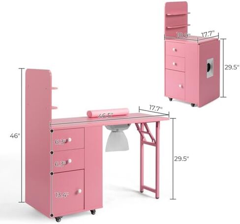 Vanity Desk, Makeup Desk with Drawers and Cabinets, Vanity with Storage Shelves for Bedroom, Modern Make Up Desk for Girls Bedroom, Rolling Makeup Vanity Table (Pink) in Saudi Arabia