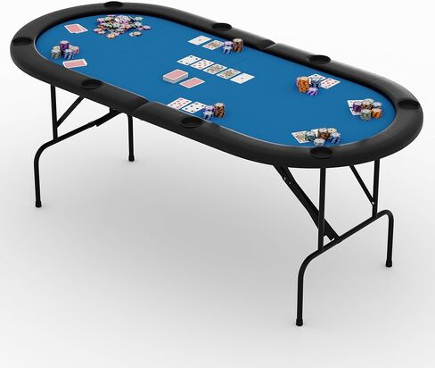 GarveeLife 8 Player Foldable Poker Table, 71 in Portable Folding Poker Game Tables with Collapsible Legs, Cup Holders, Casino Grade Felt Surface, Oval Card Game Poker Table for Game Room, Brown in Saudi Arabia